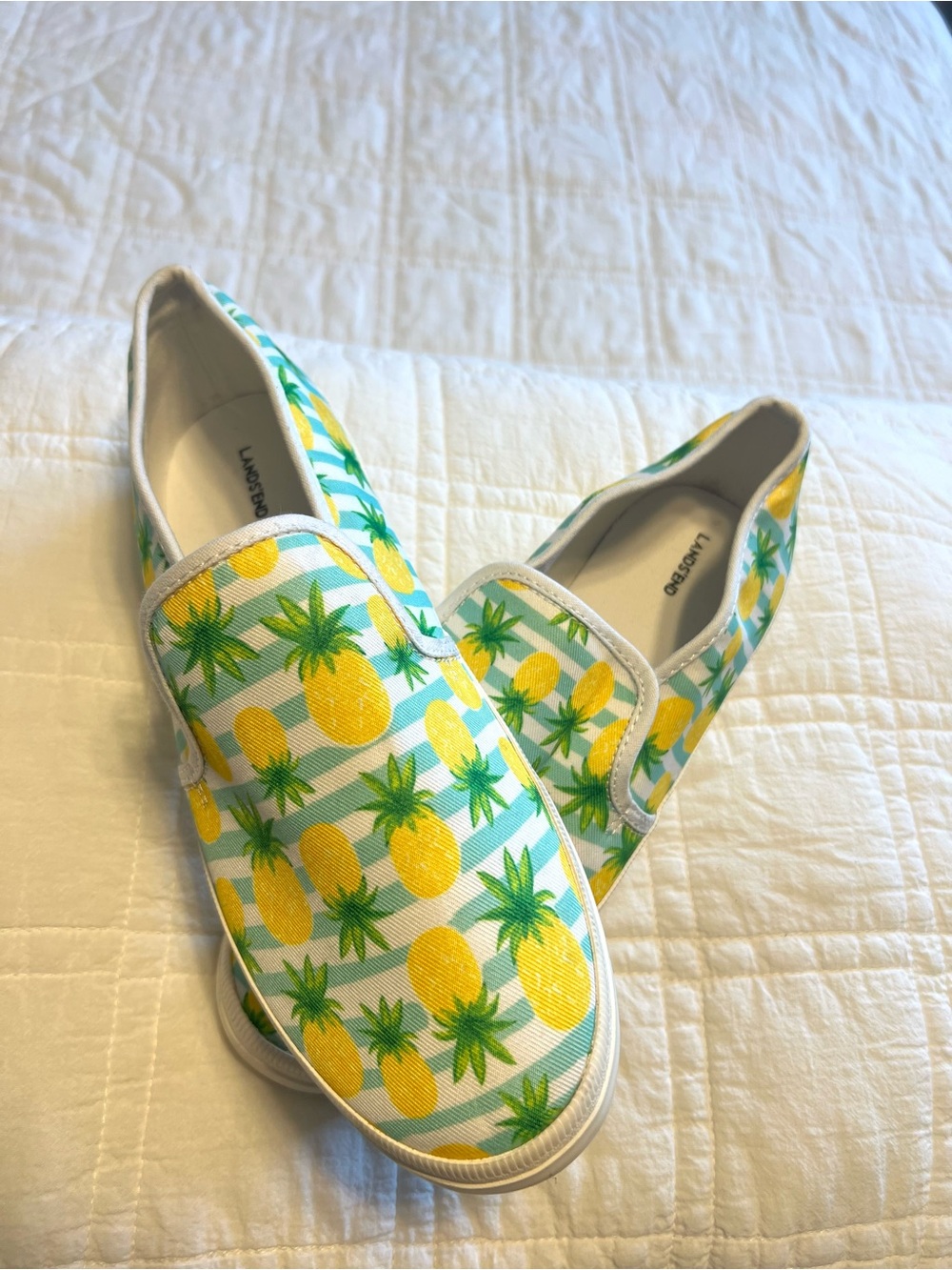 Lands' End Pineapple Print Slip-On Sneakers in Yellow & Teal